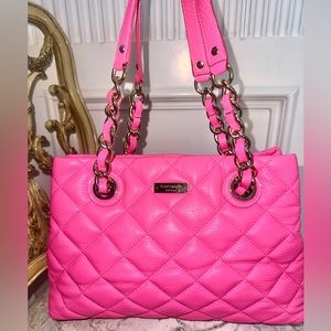 Kate Spade -Mary Anne Pink Puff Quilted Leather Bag with woven gold chain straps